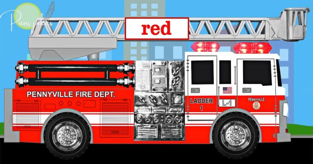 A playful mention of the mystery behind fire engine colors